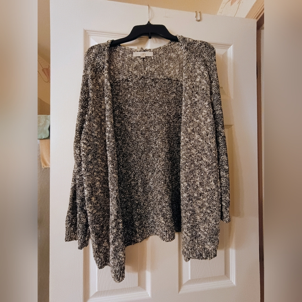Loft Women's Marled Black and White Open Cardigan